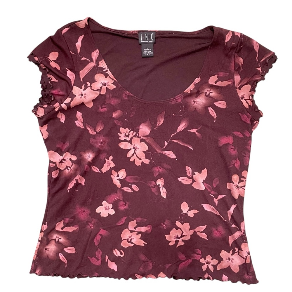 INC Y2K Floral Vintage Top Ruffle Hem Size L
